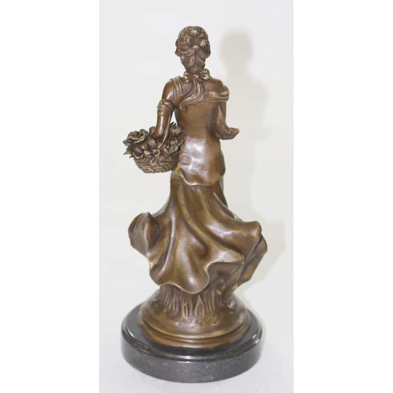 Art Deco Clic Bronze Woman Sculpture With Flower Hotcast Home Figurine Decor