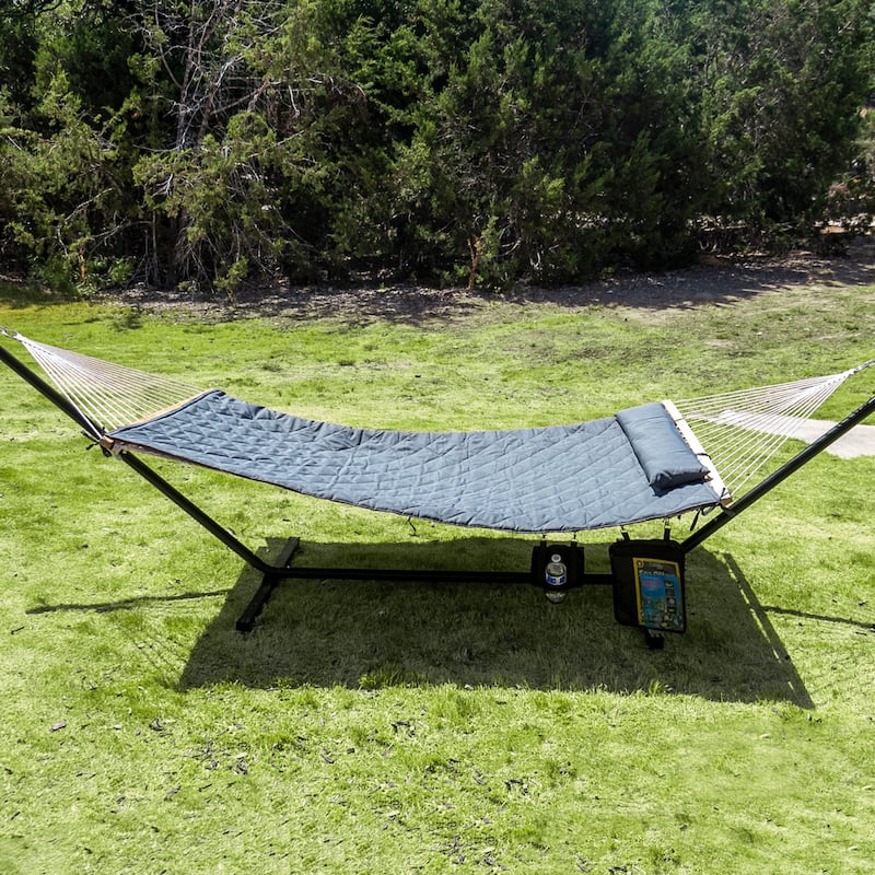 Rope Hammock with Detachable Pillow and Pad, 12FT Steel Stand Included
