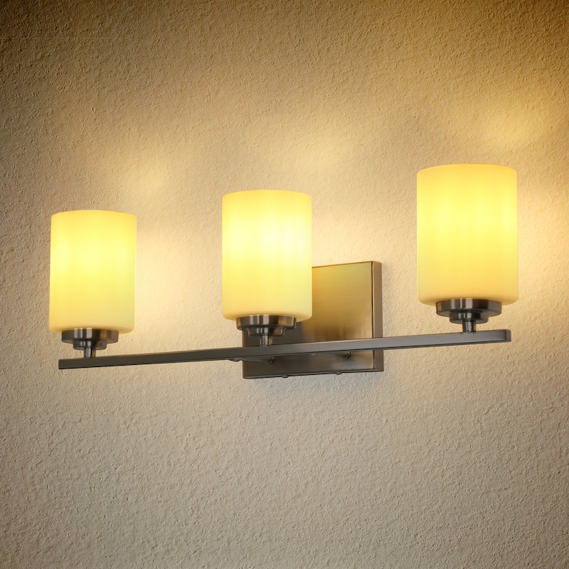 Modern 3-Light Silver Wall Sconces Frost Glass Bathroom Vanity Lights - L 23" x W 6" x H 7.5"