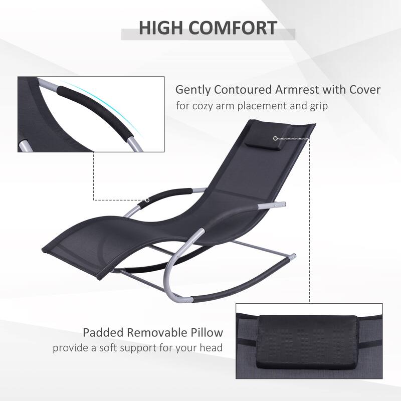 Outdoor Chaise Rocker with Detachable Pillow and Weather-Fighting Fabric, Zero Gravity Rocking Chair for Patio, Deck, Pool