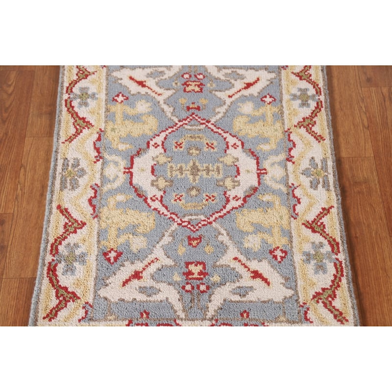 Transitional Grey Oushak Indian Area Rug Hand-knotted Wool Carpet - 2'0"x 3'0"