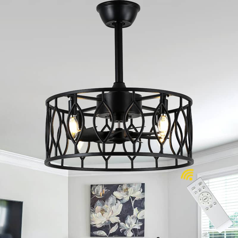 Bella Depot 19" Industrial Black Caged Ceiling Fan with Light Kit and Remote Control 6-Speed Reversible Motor - 18.9"