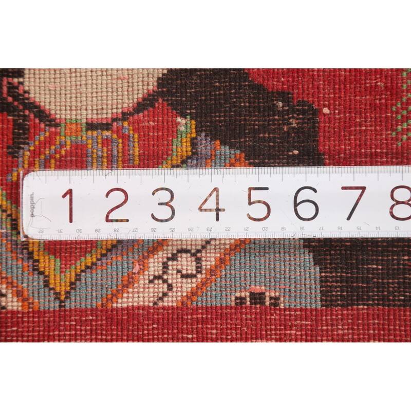 Pictorial Red Shiraz Persian Square Rug Hand-Knotted Wool Carpet - 1'11" x 1'11"