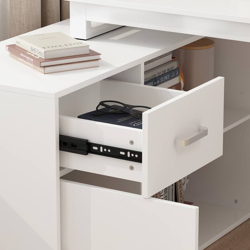 White Reversible L Shape Desk Rotating Desk Working Desk Computer