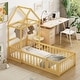 preview thumbnail 16 of 88, Wooden Floor Bed wFence Railings and Detachable House Shape Headboard Platform Bed, Kids Montessori Style Playhouse Frame Bed