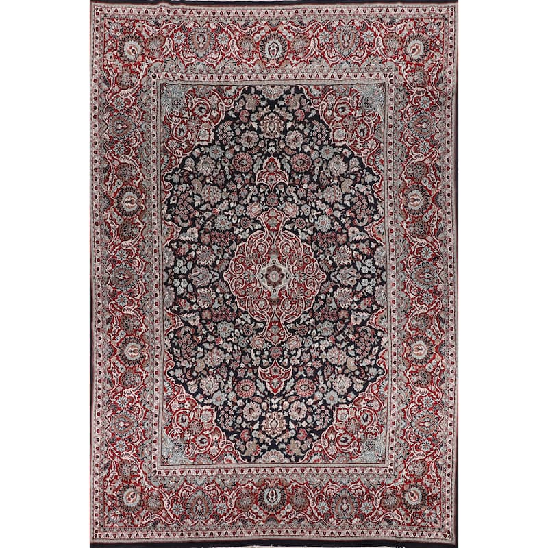 Navy Blue Kashan Turkish Area Rug Machine Made Carpet - 9'5" x 12'9"