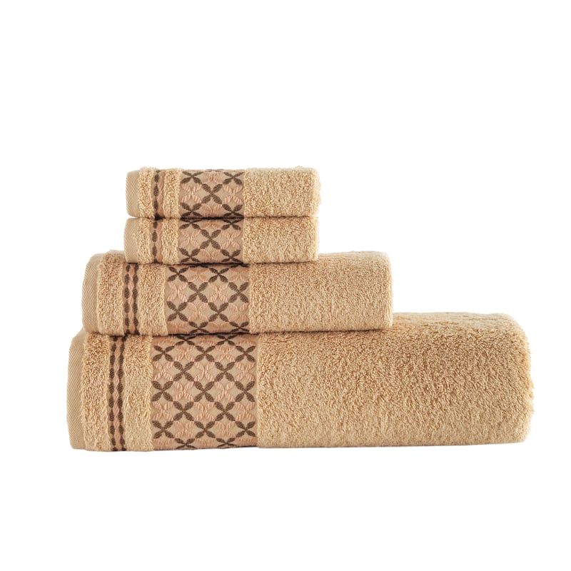 KAFTHAN Textile Plaid Turkish Cotton Bath Towels (Set of 4) - 59"L x 35"W x 0.5"H - Beige
