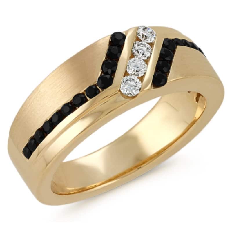 1 Ct TW Mens Black & White Diamond Wedding Band Yellow Gold Ring