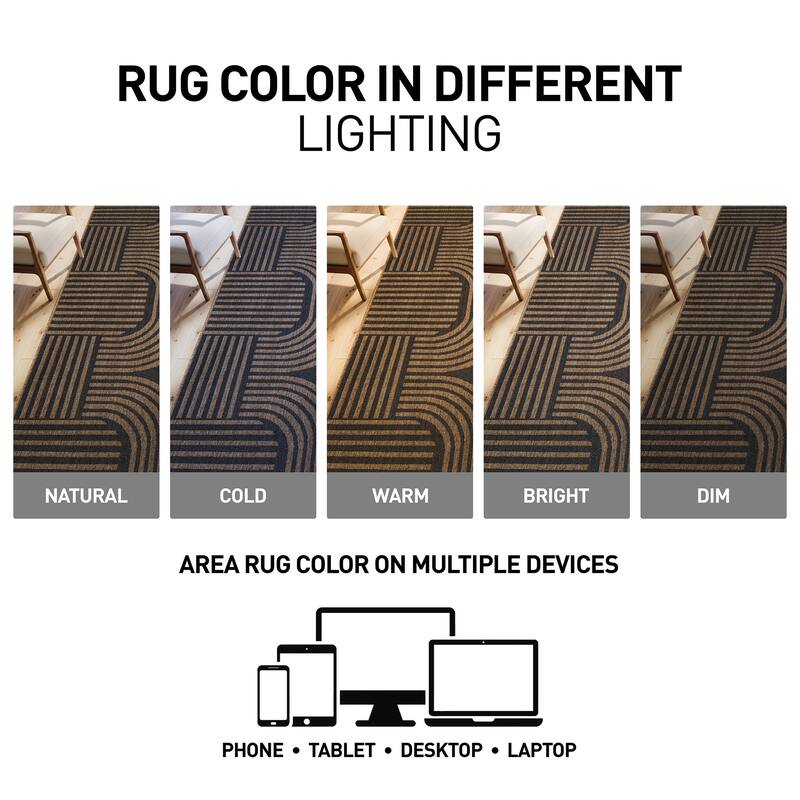 World Rug Gallery Geometric Indoor/Outdoor Flat Woven Area Rug - Natural Jute-Style, Easy-Care Patio Rug for Balcony Patio Deck