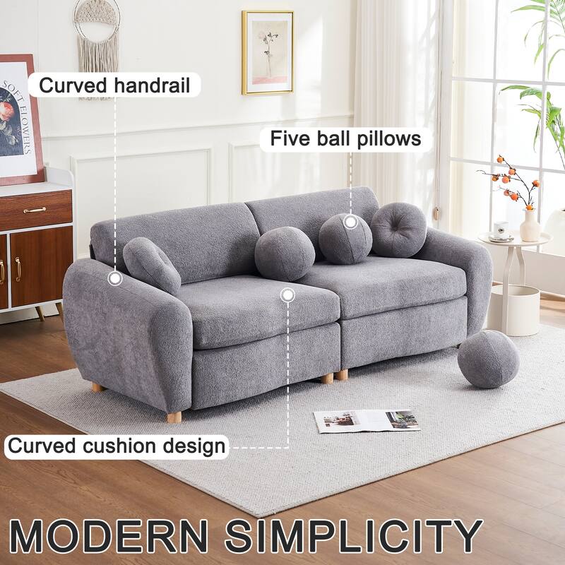 Modern Tufted Chenille Loveseat, Futon Sectional Love Seat Couch, Upholstered Sofa with 2 Pillows & 3 Lumbar Pillows