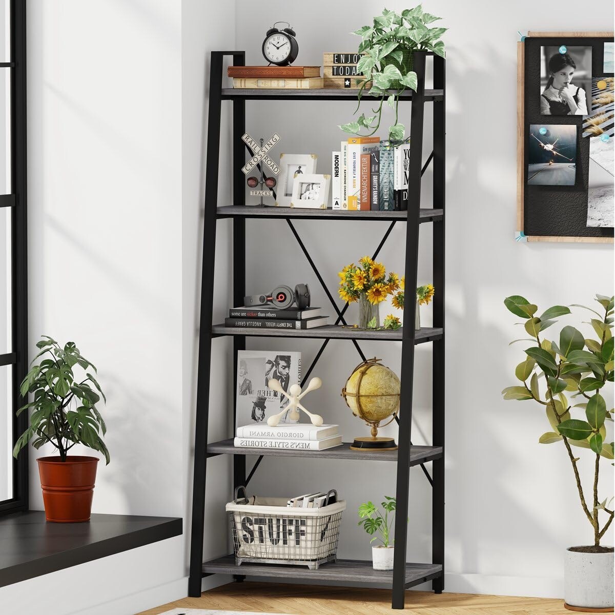 Metal shop leaning bookshelf