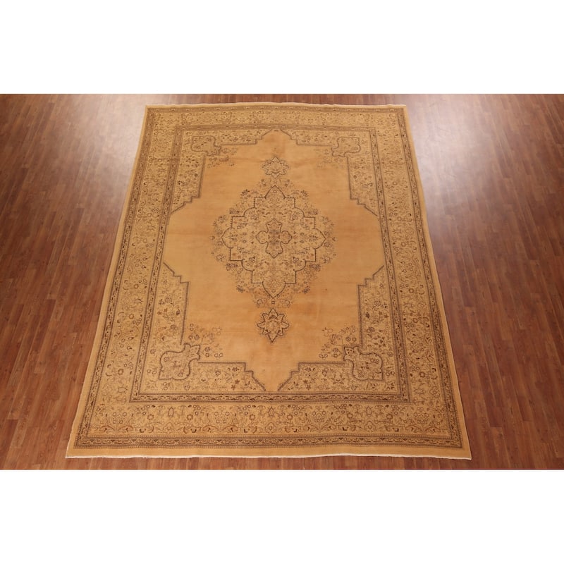 Geometric Tabatabaei Persian Vintage Area Rug Handmade Wool Carpet - 9'7"x 12'7"