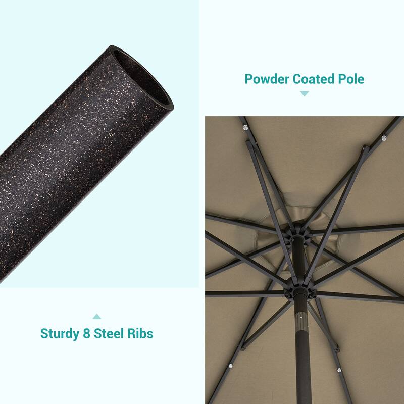 BONOSUKI 9ft Patio Solar Umbrella LED Patio Market Steel Tilt w/Crank