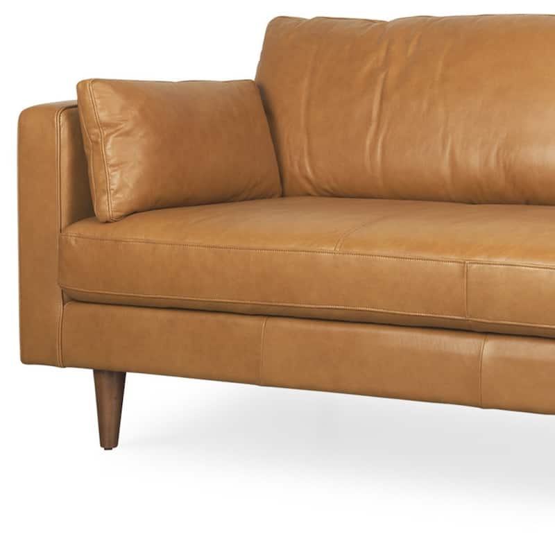 HomeRoots 88" Tan Leather Sofa And Toss Pillows With Brown Legs