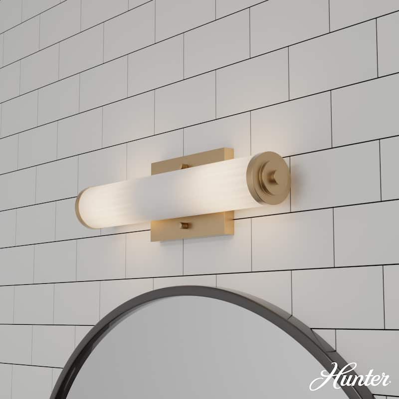 Hunter Holly Grove Bathroom Vanity Wall Light, Art or Shelf Light - Contemporary - Damp Rated! - 18" - Alturas Gold White Glass