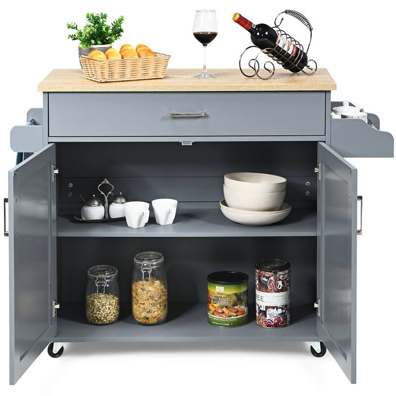 Costway Rolling Kitchen Island Cart Storage Cabinet w/ Towel & Spice