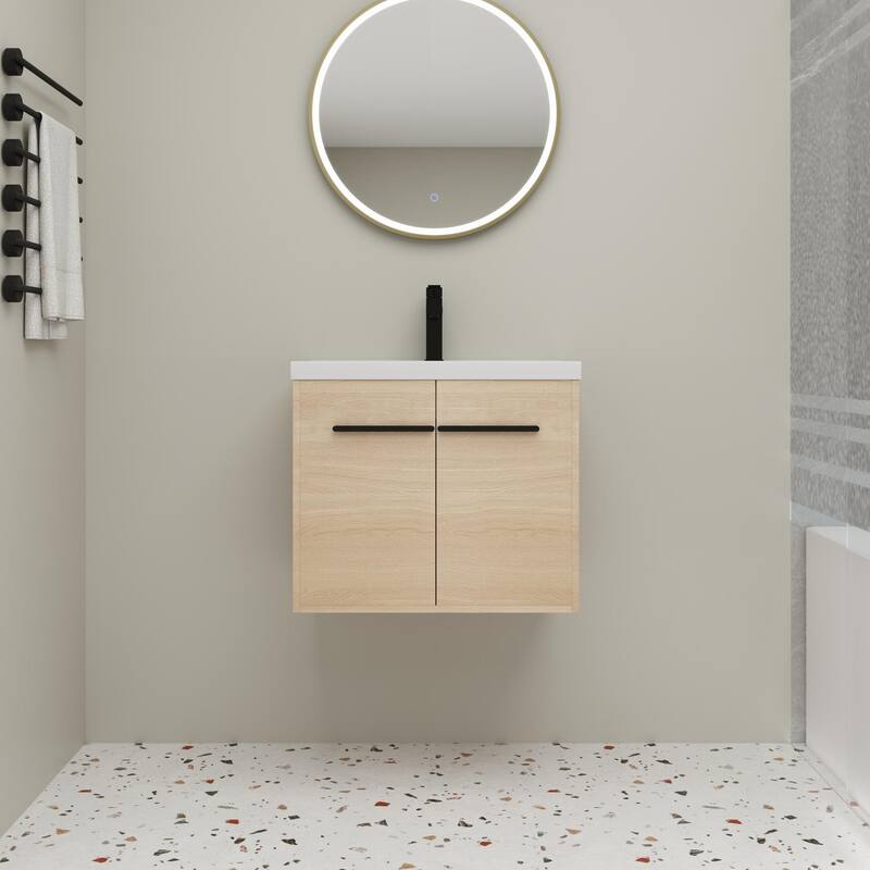 Beingnext 16''/20''/24"/30"/36" Bathroom Vanity with Sink, Floating Bathroom Vanity with Soft Close Door - 24"W - Beige
