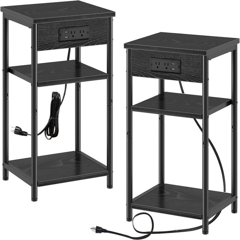 End Table with Charging Station - 11.8"D x 13.4"W x 22.8"H - Black