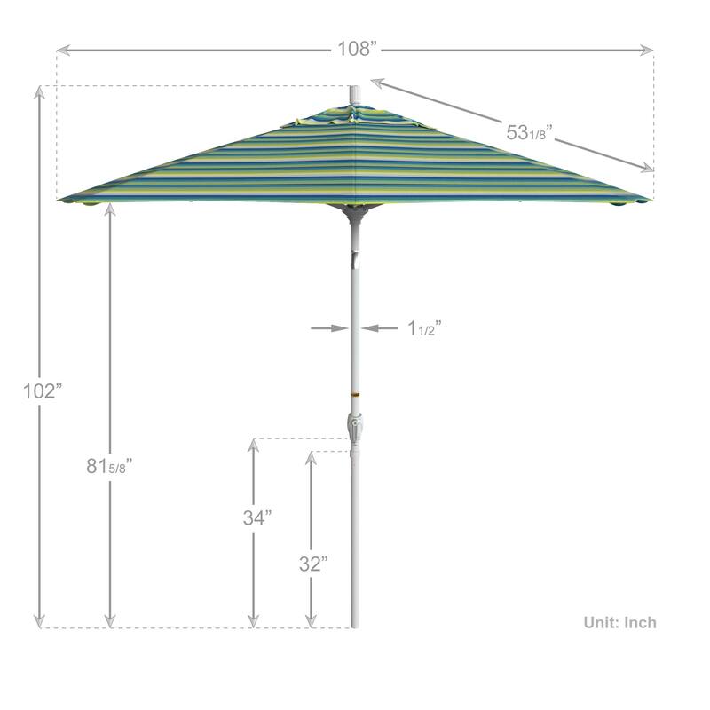 California Umbrella 9' Round Crank Lift Push Button Tilt White Aluminum Patio Umbrella Sunbrella