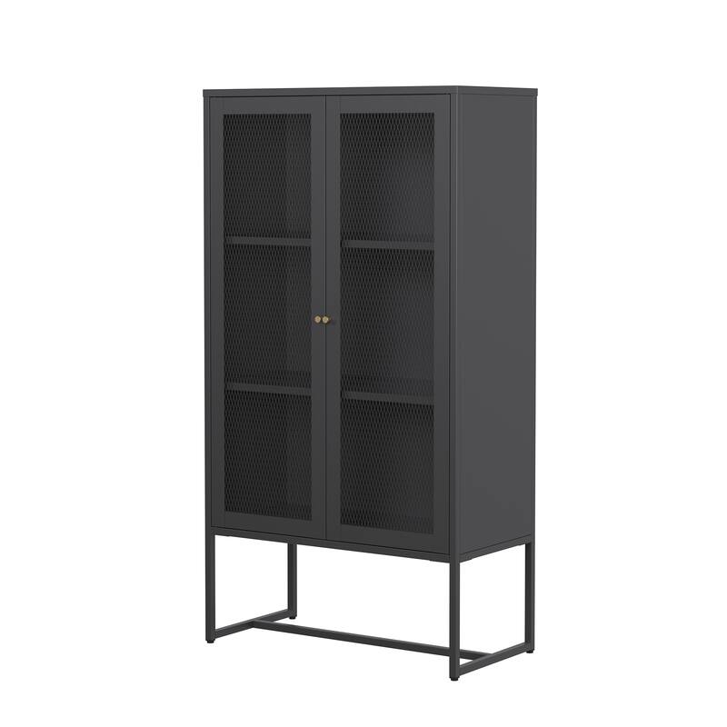 Bentley 59.11-inch Black Two Door Metal Storage Cabinet with Mesh Doors - 59.11