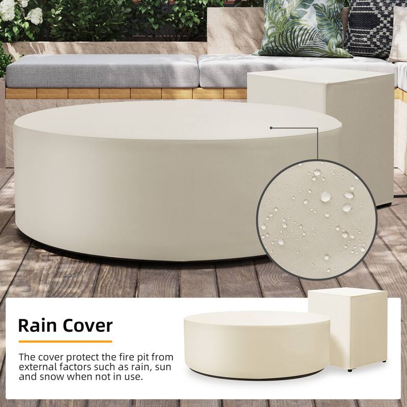 Patio Watcher Outdoor 42in./56in. Iron Fire Pit Table with Propane Tank Cover and Glass Wind Guard