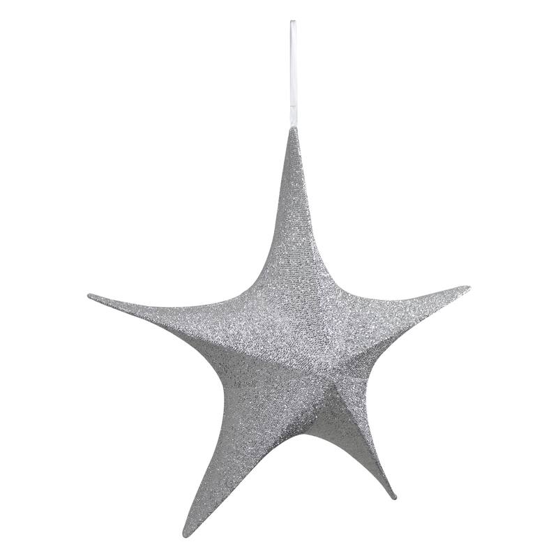 Tinsel Foldable Glitter Christmas Star Outdoor Decoration - 25.5" - Silver