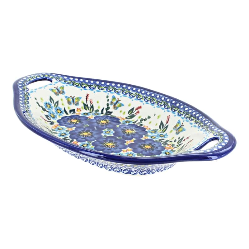 Blue Rose Polish Pottery 110 Vena Bread Tray with Handles