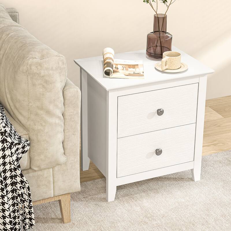 Gymax 2PCS Modern Nightstand w/ Storage 2 Drawers and Support Legs for
