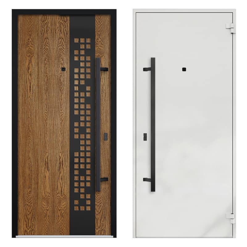 Exterior Prehung Steel Entry Door Ronex 0131 Grey 2 Sidelites Top Window Stainless Steel Inserts 16+36+16x96 Left Hand