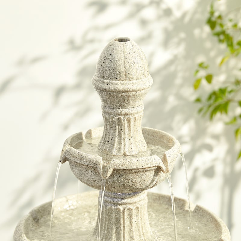 Glitzhome 45"H Oversized 3-Tier Pedestal Lotus Ceramic Resin Outdoor LED Fountains