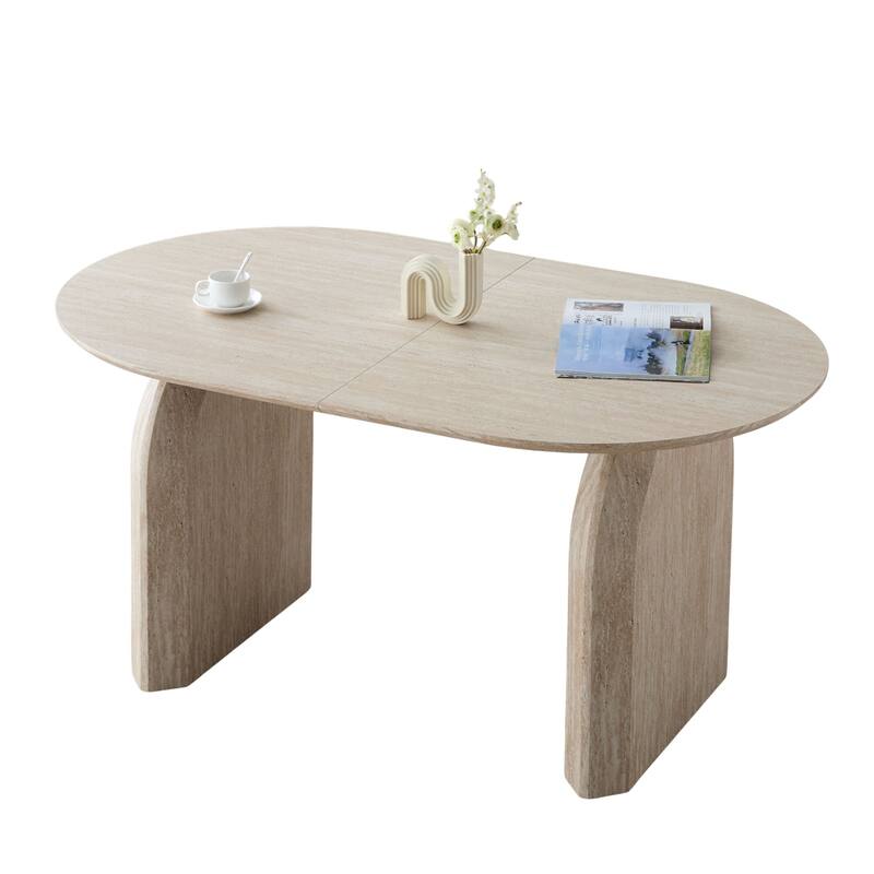 HOMYLIN Extendable Oval Dining Table with Dual Pillar Base