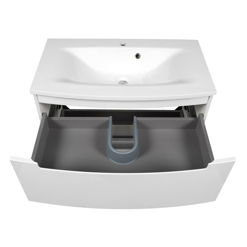Modern Wall-Mount Bathroom Vanity with Washbasin | Delux Gray Matte Collection with Mirror