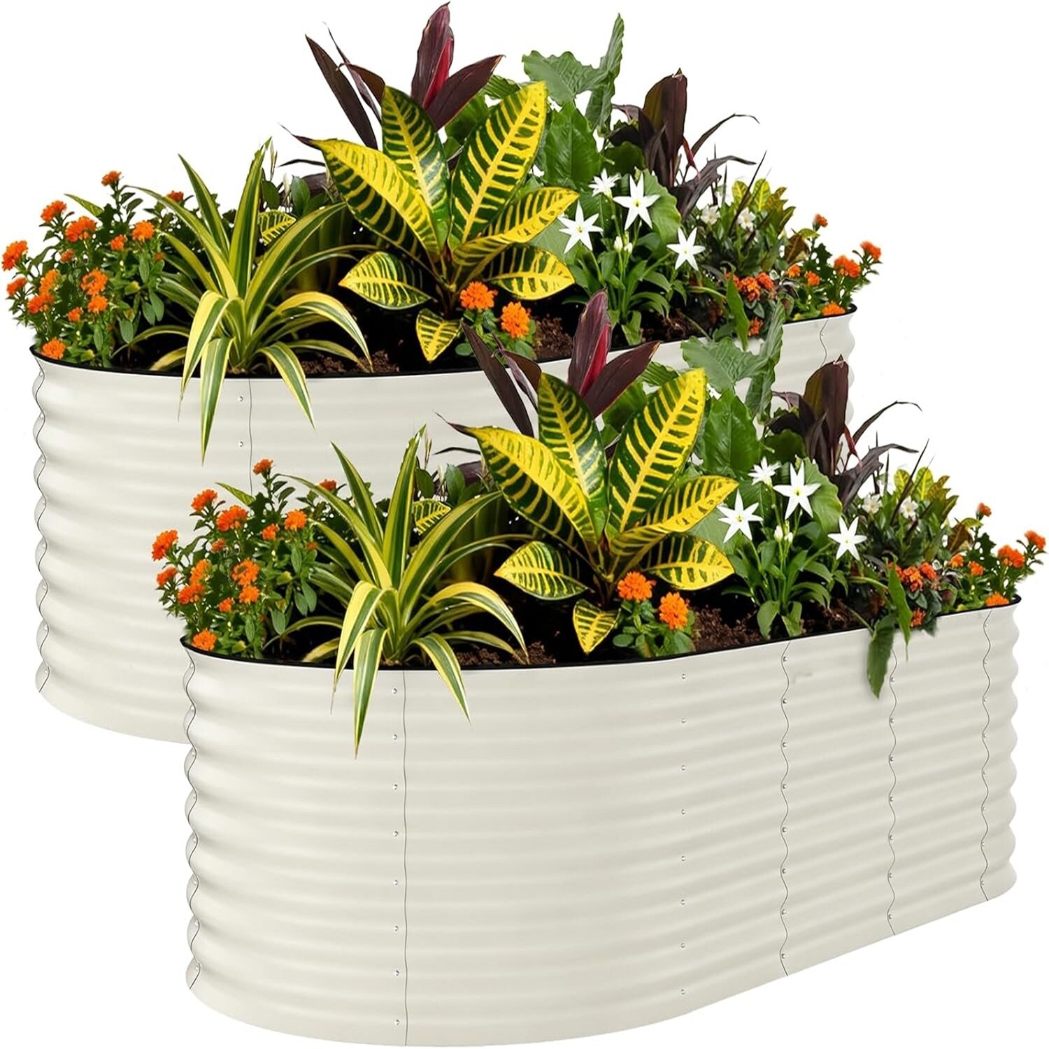 2-Pack 4x2x2FT Galvanized Steel Raised Garden Bed Kit for Vegetables Herbs and Flowers Beige