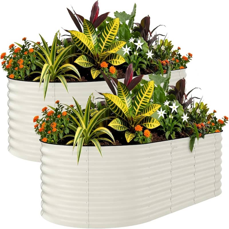 2-Pack 4x2x2FT Galvanized Steel Raised Garden Bed Kit for Vegetables Herbs and Flowers Beige - 240*120*60cm