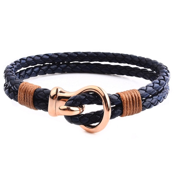 Men's Stainless Steel Hook Clasp Leather Bracelet (10mm Wide). Opens flyout.