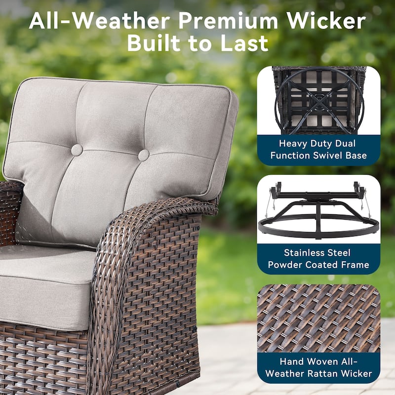 Pocassy Swivel Chair Glider PE Wicker Chair with Side Table