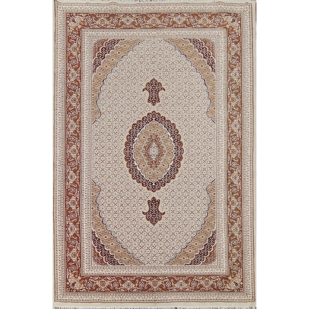 Traditional Tabriz Turkish Area Rug Beige Machine Made Carpet - 6'10" x 9'9"