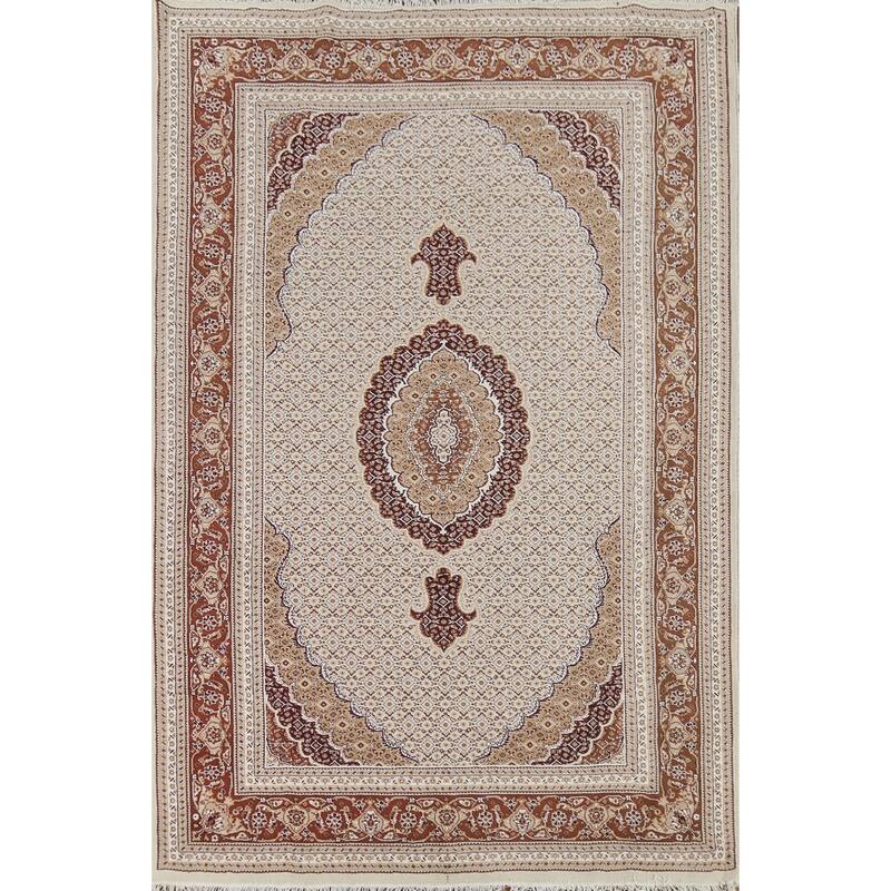 Traditional Tabriz Turkish Area Rug Beige Machine Made Carpet - 6'10" x 9'9"