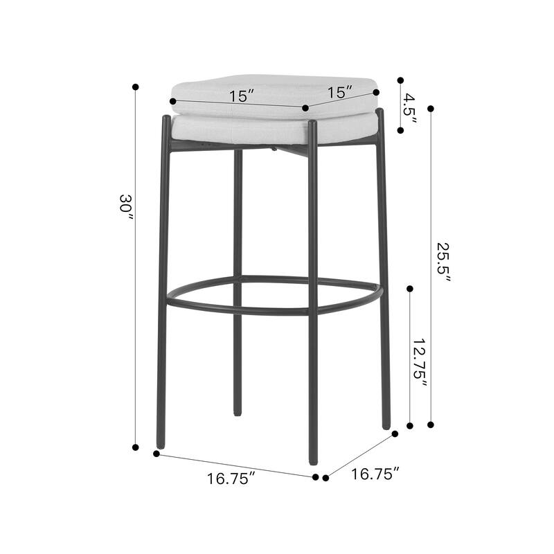 Set of 2 Avril White Boucle Backless Bar Stool with Black Metal Legs