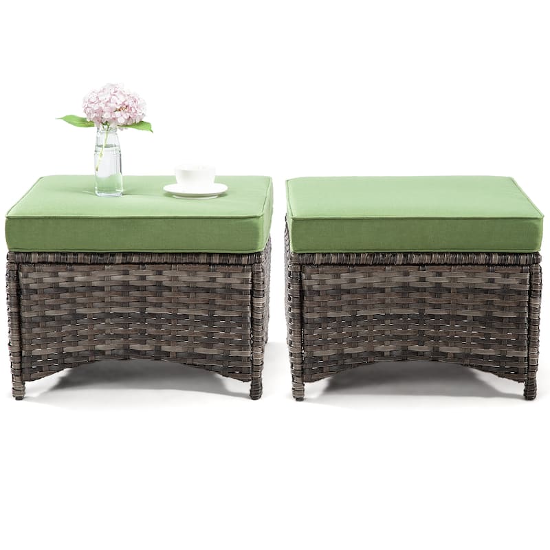 Cozywor 2-Piece Wicker Outdoor Patio Ottoman Set with Cushions