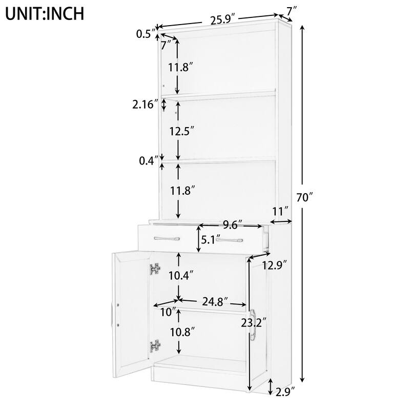Bookshelf with Two Doors and Drawers, Adjustable Shelf, Three-layer Open Shelf
