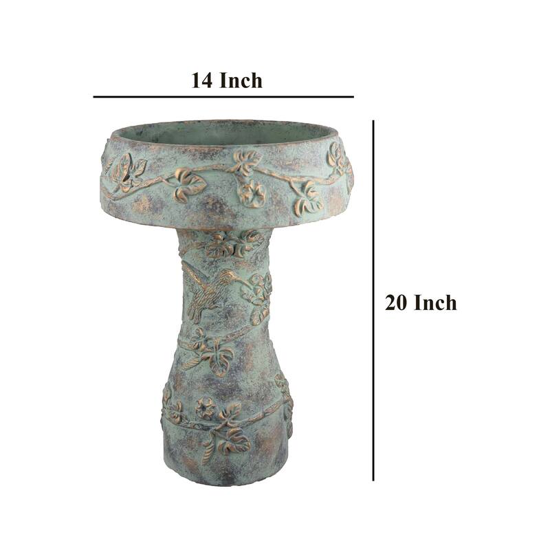 Menon Bird Bath Feeder, Decorative Designs, Green Terracotta, 20 Inch