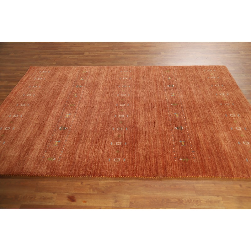 Hand Knotted Oriental 100% Wool Carpet Tribal Animal Pictorial Oranges & Rust Gabbeh Area Rug - 7' 6'' X 5' 1''