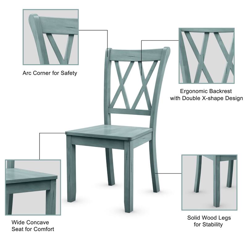 Set of 2 Dining Chairs Rubber Wood Dining Room Side Chair Mint Green