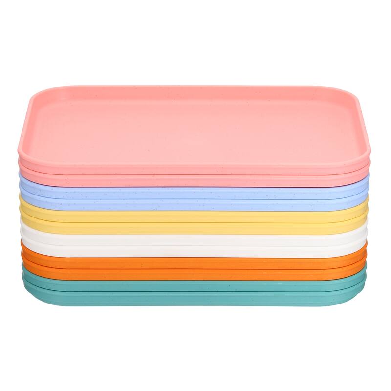 Fast Food Serving Tray, 12 Pack Bulk Plastic Reusable Kitchen Cafeteria Trays for Eating, Colorful
