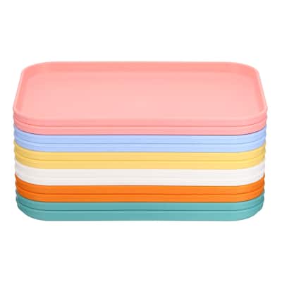 Fast Food Serving Tray, 12 Pack Bulk Plastic Reusable Kitchen Cafeteria Trays for Eating, Colorful