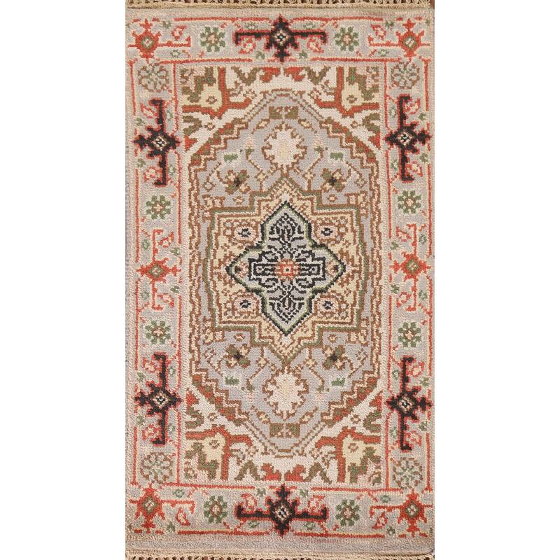 Hand Knotted Oriental 100% Wool Carpet Traditional Medallion Greys & Charcoal Heriz (serapi) Area Rug - 3' 0'' X 2' 0''