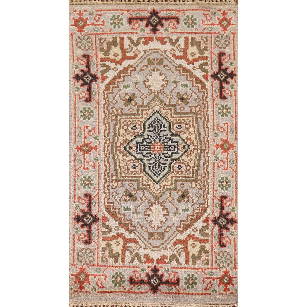 Hand Knotted Oriental 100% Wool Carpet Traditional Medallion Greys & Charcoal Heriz (serapi) Area Rug - 3' 0'' X 2' 0''