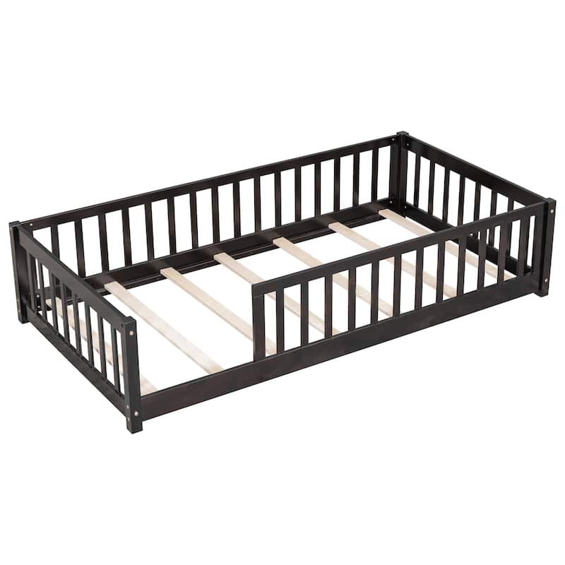 Floor Platform Bed with Fence without Door