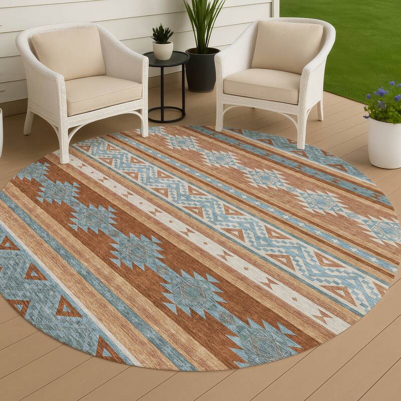 Machine Washable Indoor/ Outdoor Global Heston Chantille Rug - Paprika - 8' x 8'